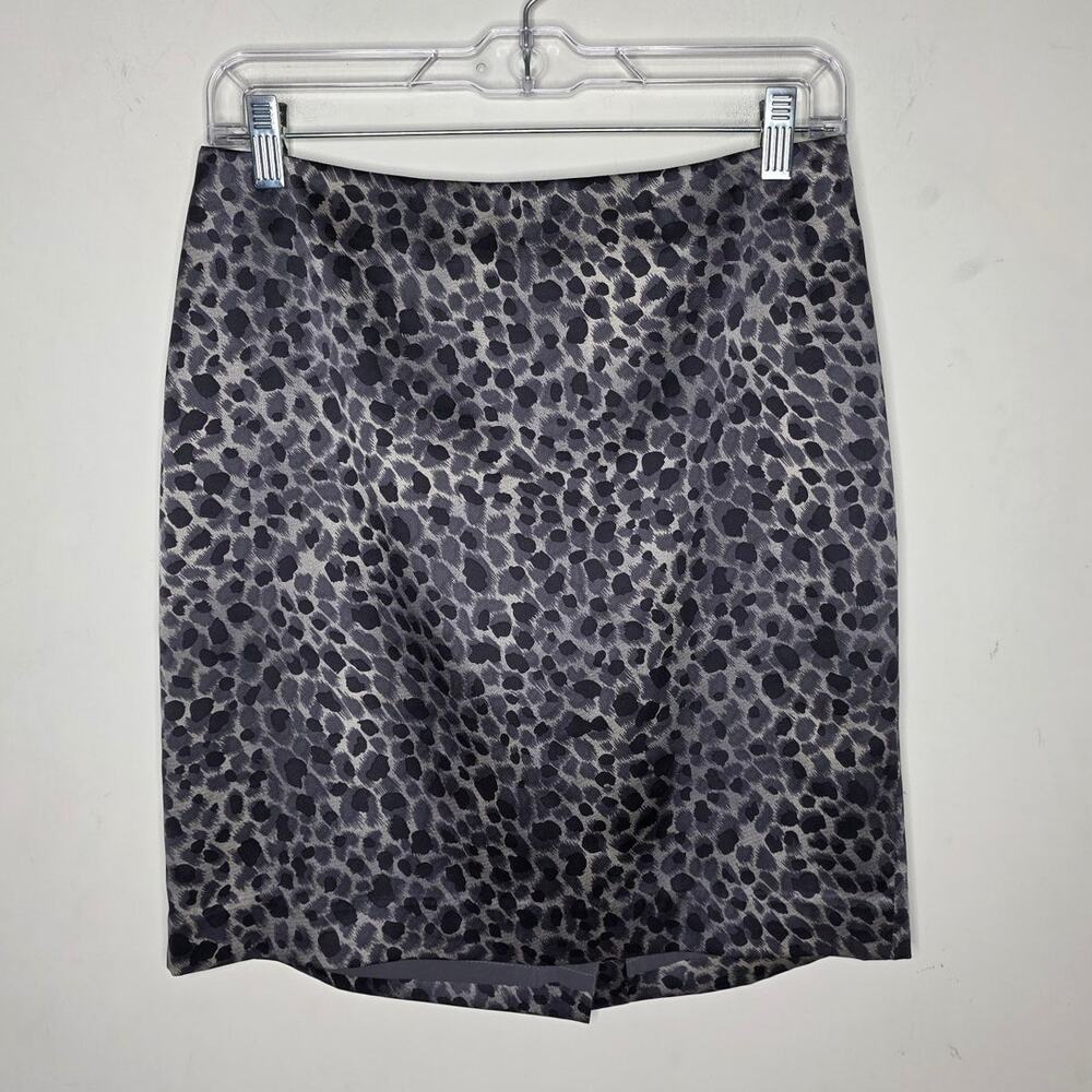 Ann Taylor black grey leopard print silk skirt - 2 - career office siren